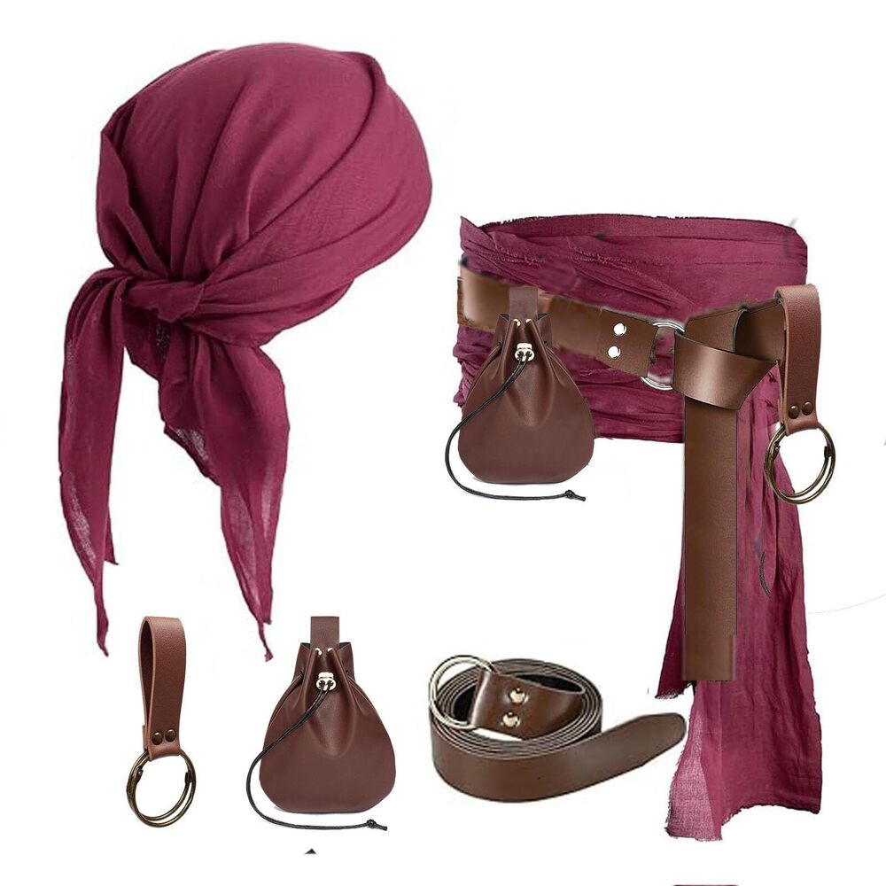 6153 Pirate Costume Head Scarf Bandana Hat Waist Sash Medieval